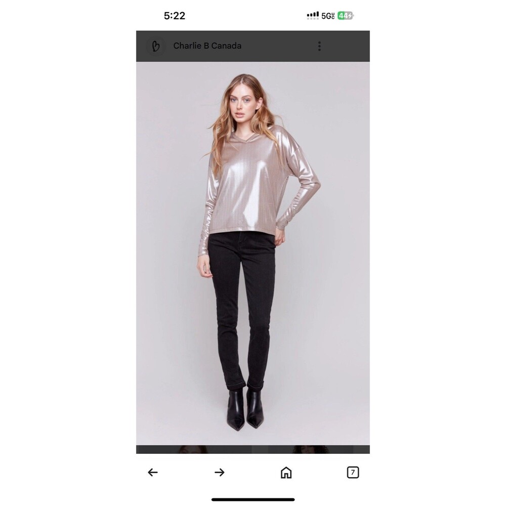 NEW Foiled Knit Top Charlie B Top Women's Size Medium M Silver